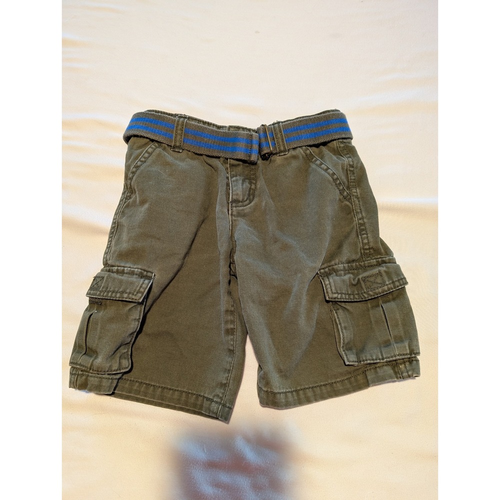Crazy 8 Boys Olive Green Cargo Shorts with Striped Belt Size 5T